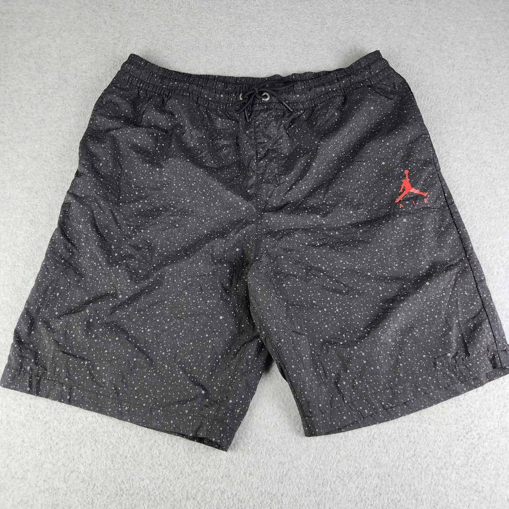 Jordan Swim Shorts Mens Large Black Speckled Jumpman Mesh Lined Drawstring Waist